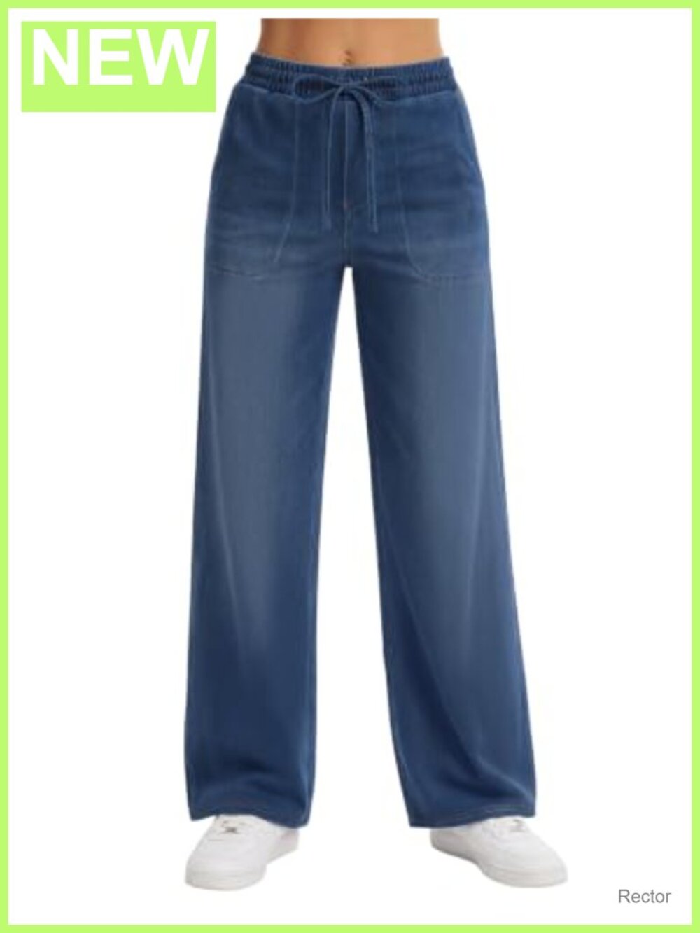 Wide Leg High Waisted Drawstring Jeans Stretch Denim Pants